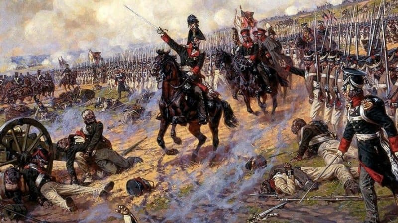 French and Russian lines locked in combat around the redoubts of Borodino, 1812