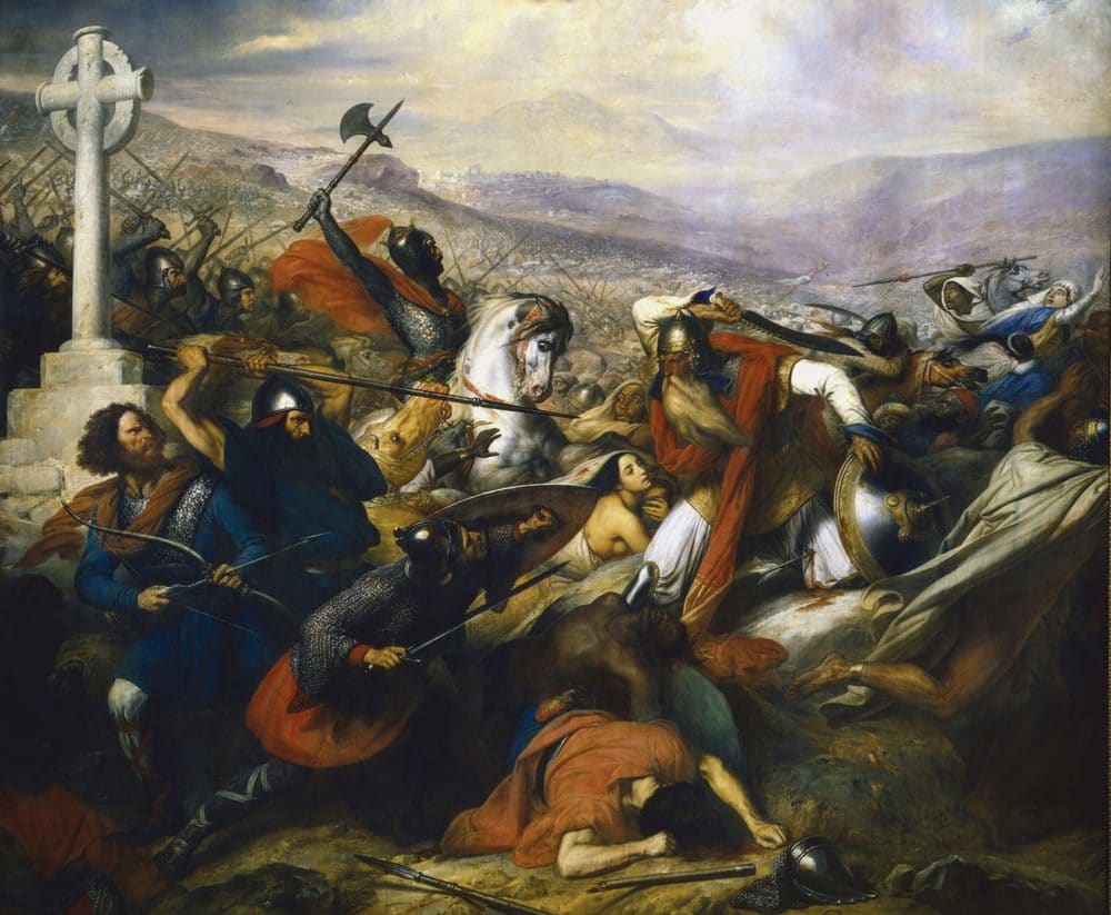 Frankish infantry holding firm against Umayyad cavalry near Tours, 732